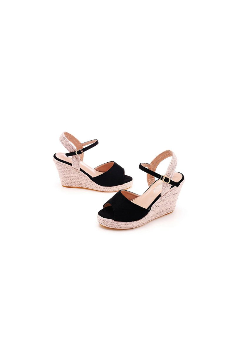 Peep Toe Espadrille Buckle Strap Wedge Sandals - KissProm