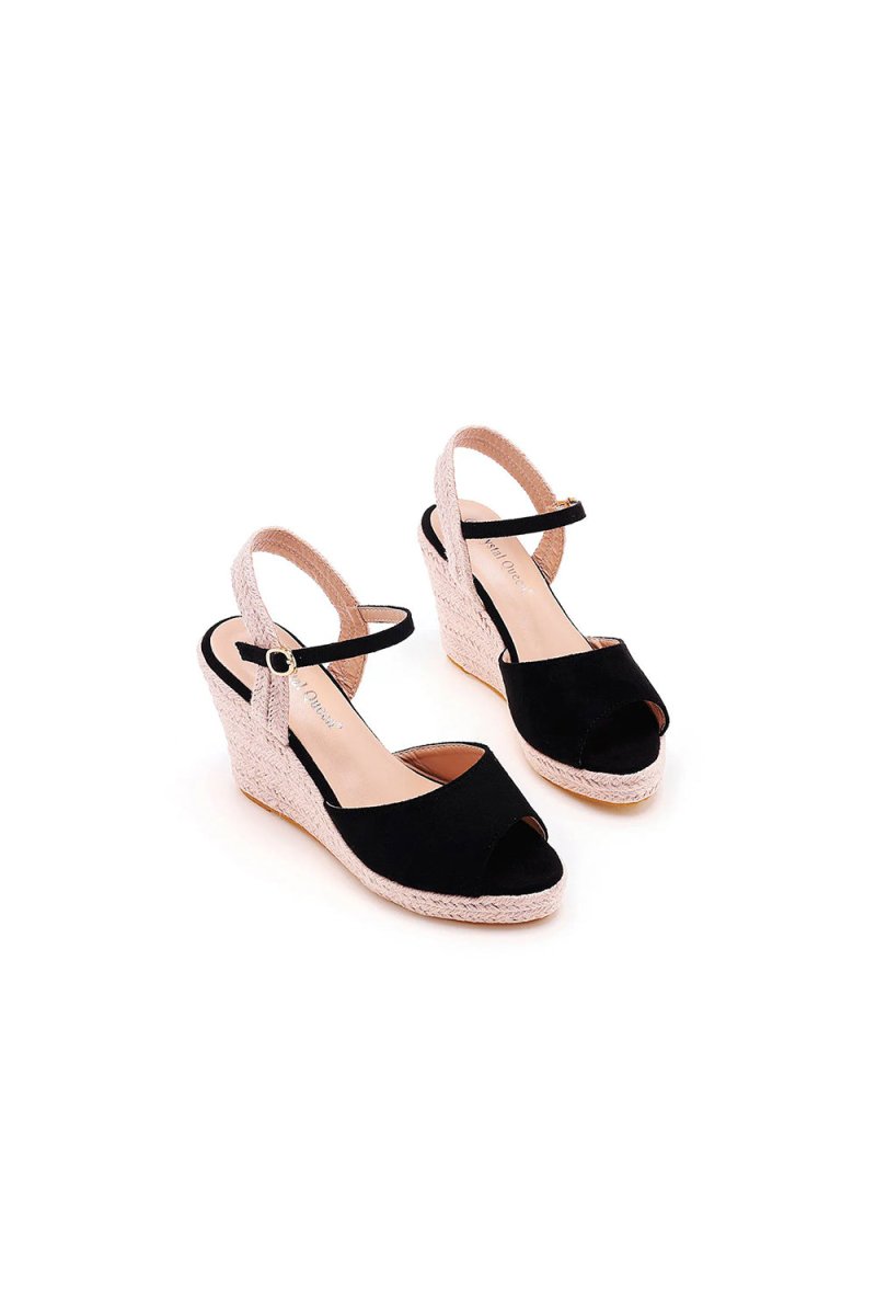 Peep Toe Espadrille Buckle Strap Wedge Sandals - KissProm