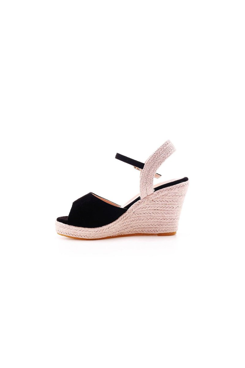 Peep Toe Espadrille Buckle Strap Wedge Sandals - KissProm