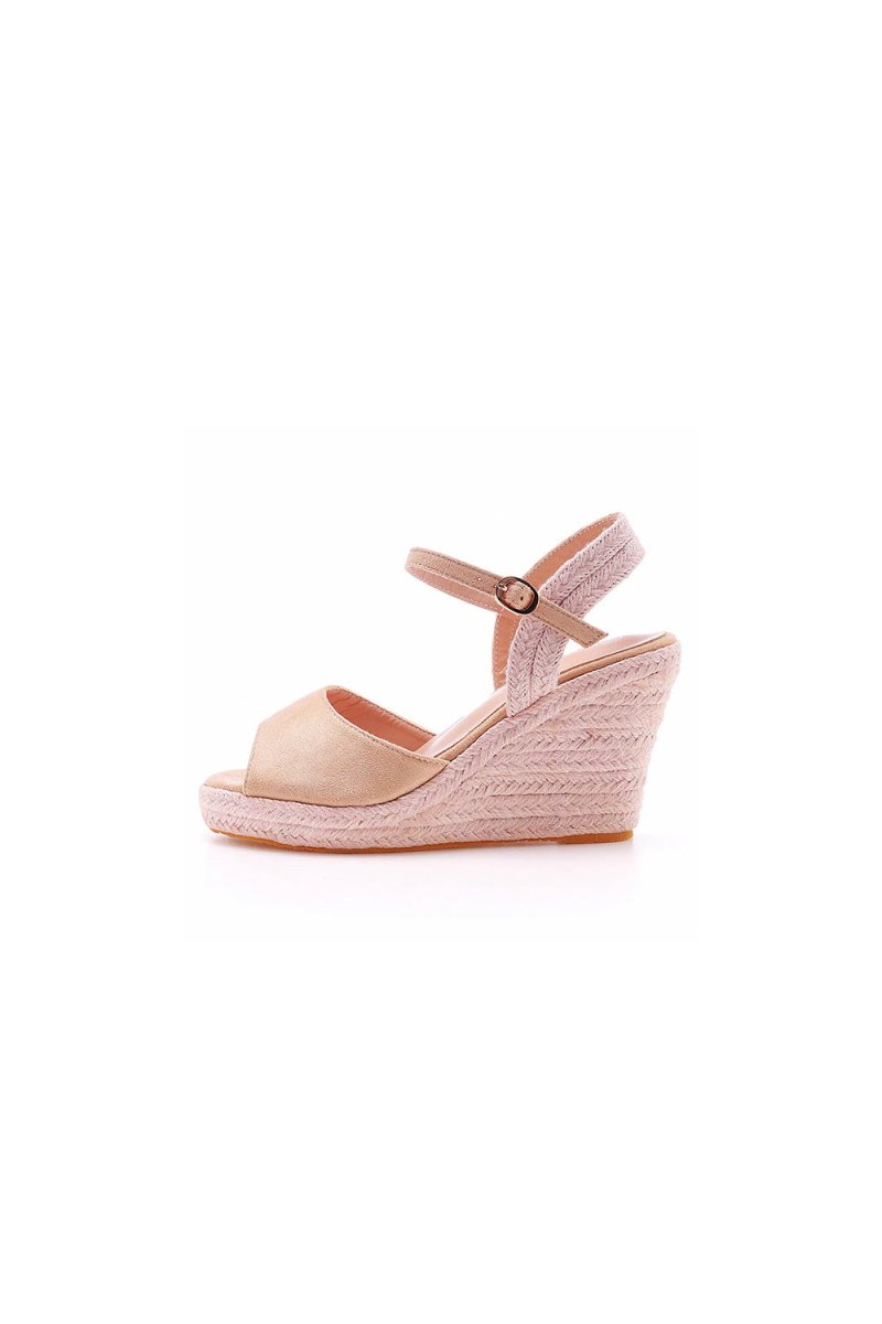 Peep Toe Espadrille Buckle Strap Wedge Sandals - KissProm