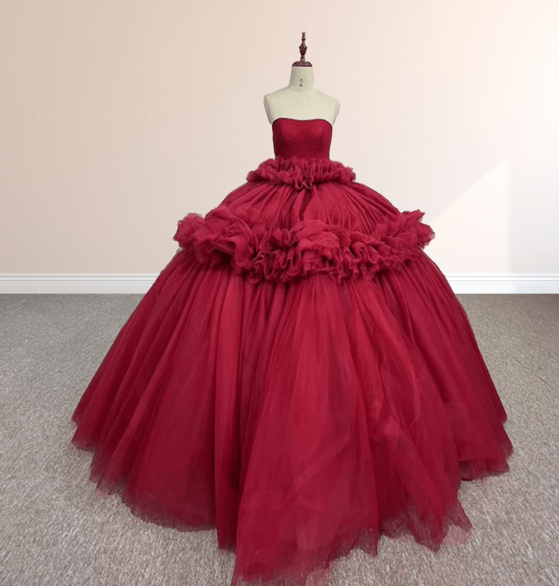 Peplum Red Sleeveless Quinceañera Ball Gown Party Dress - KissProm