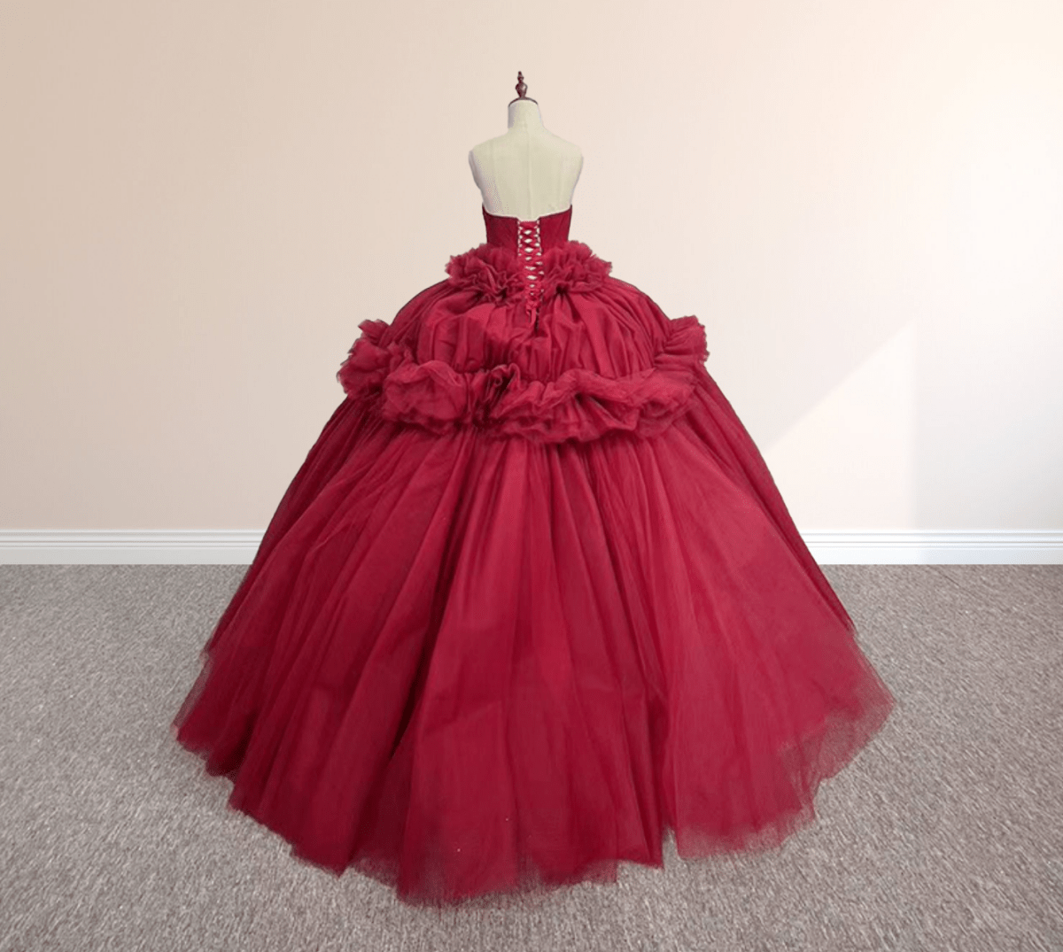 Peplum Red Sleeveless Quinceañera Ball Gown Party Dress - KissProm