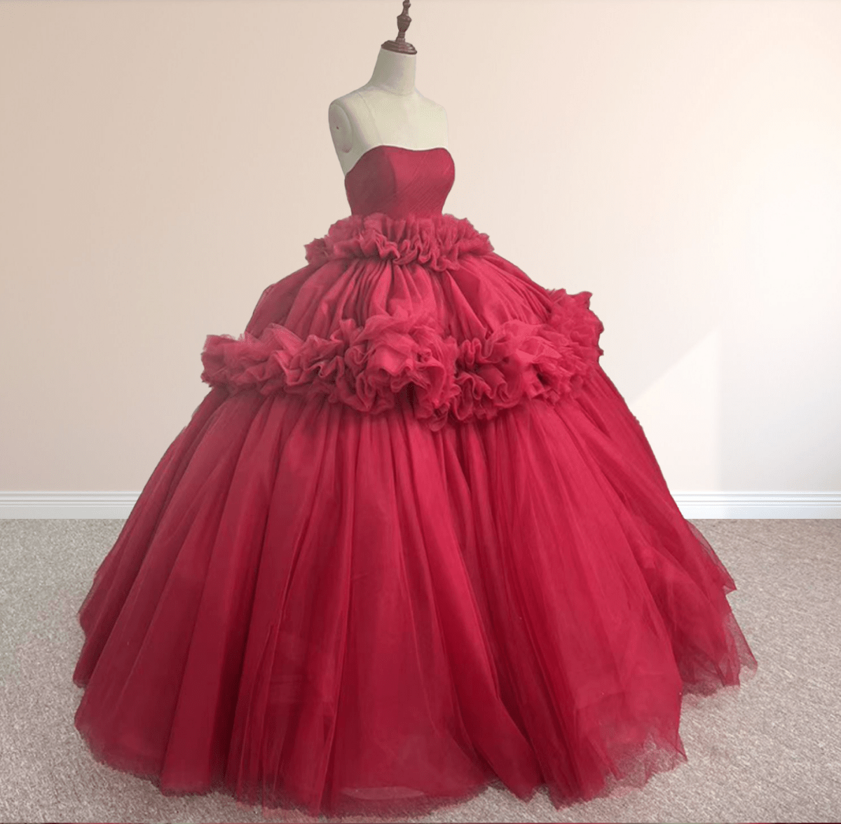 Peplum Red Sleeveless Quinceañera Ball Gown Party Dress - KissProm