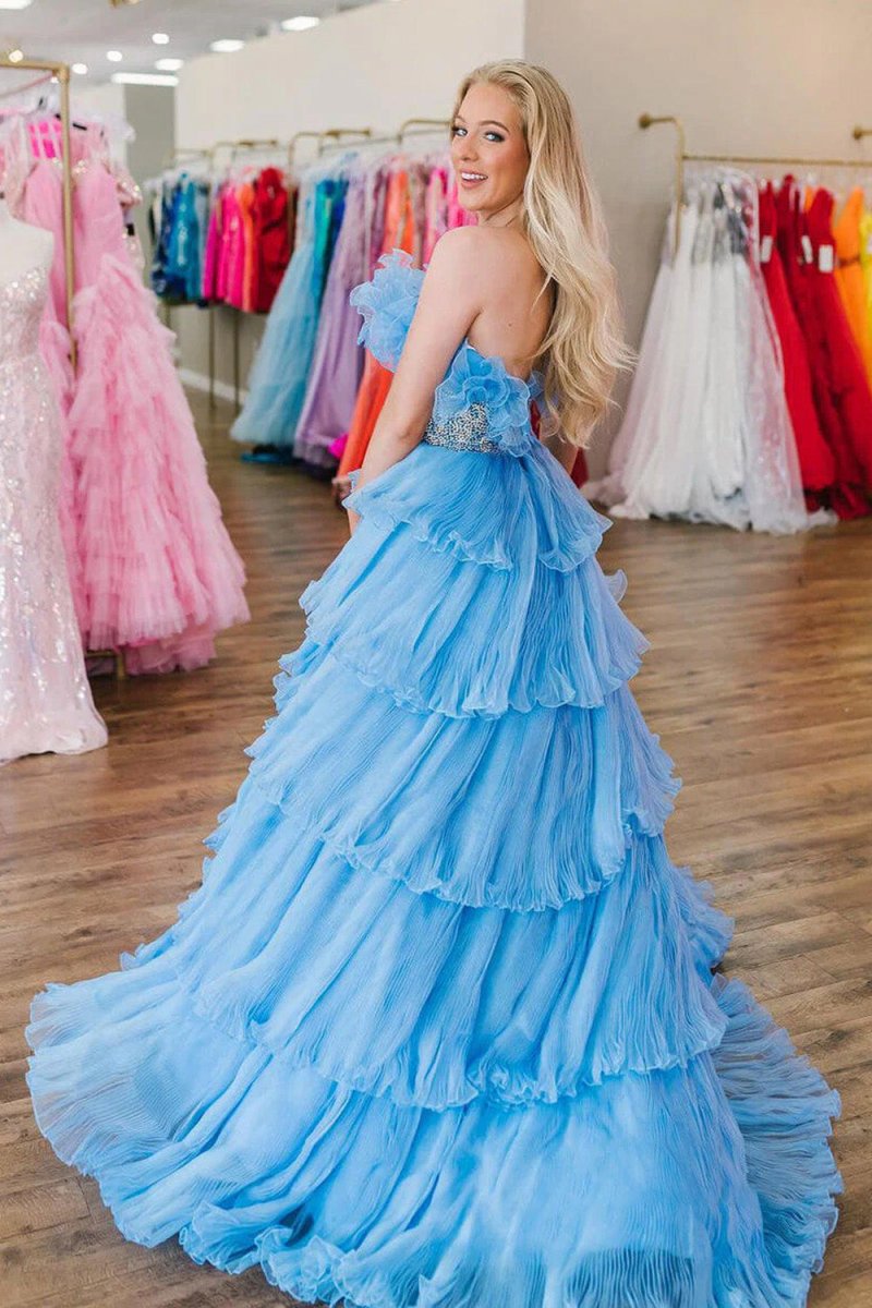 Peyton | A Line Strapless Long Prom Dress with Ruffles - KissProm