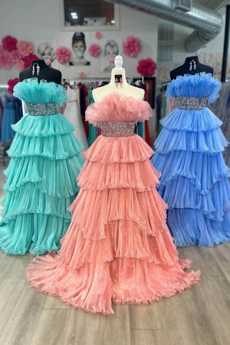 Peyton | A Line Strapless Long Prom Dress with Ruffles - KissProm