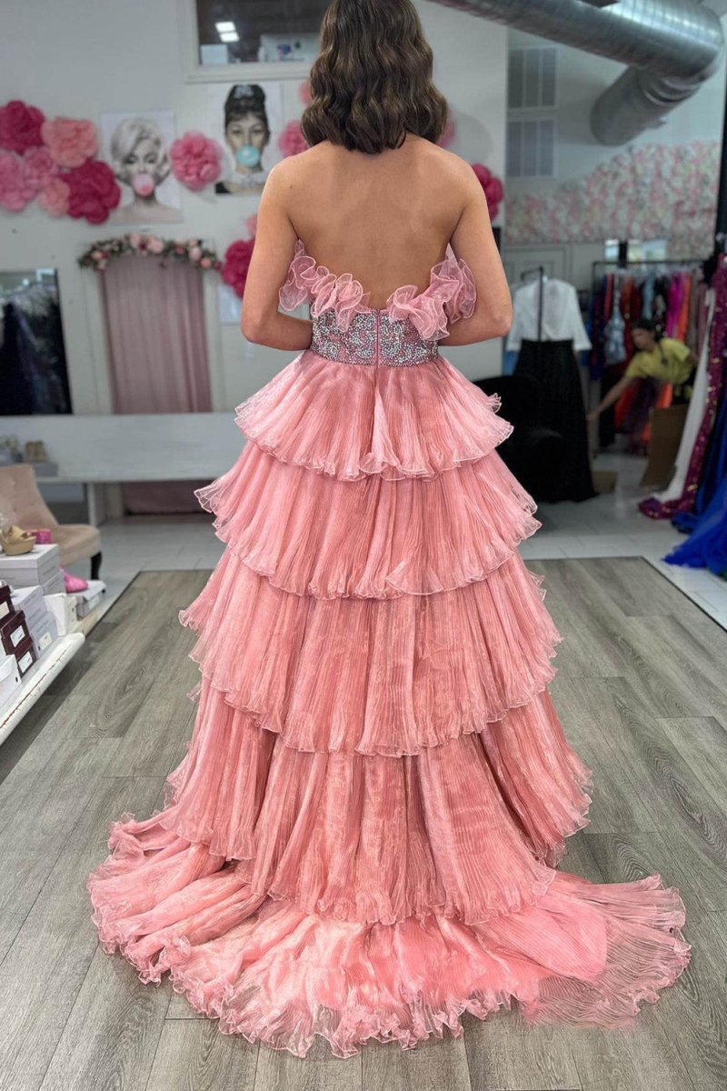 Peyton | A Line Strapless Long Prom Dress with Ruffles - KissProm