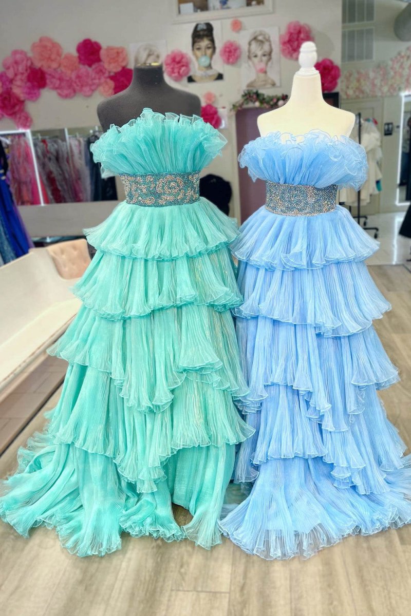 Peyton | A Line Strapless Long Prom Dress with Ruffles - KissProm