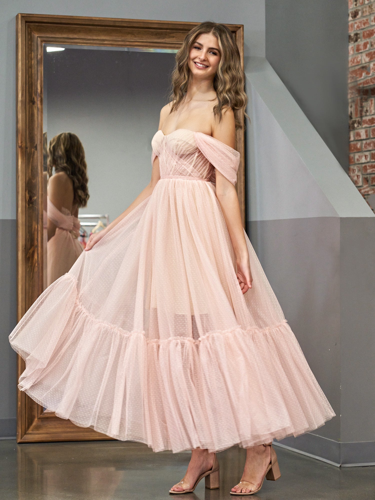 Pink Tulle Tea Length Dress