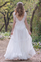 Plunged A - Line Pleated Wedding Dress With Appliques And Beading - KissProm