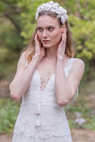 Plunged A - Line Pleated Wedding Dress With Appliques And Beading - KissProm