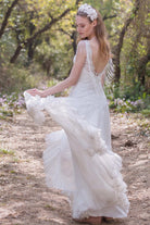 Plunged A - Line Pleated Wedding Dress With Appliques And Beading - KissProm