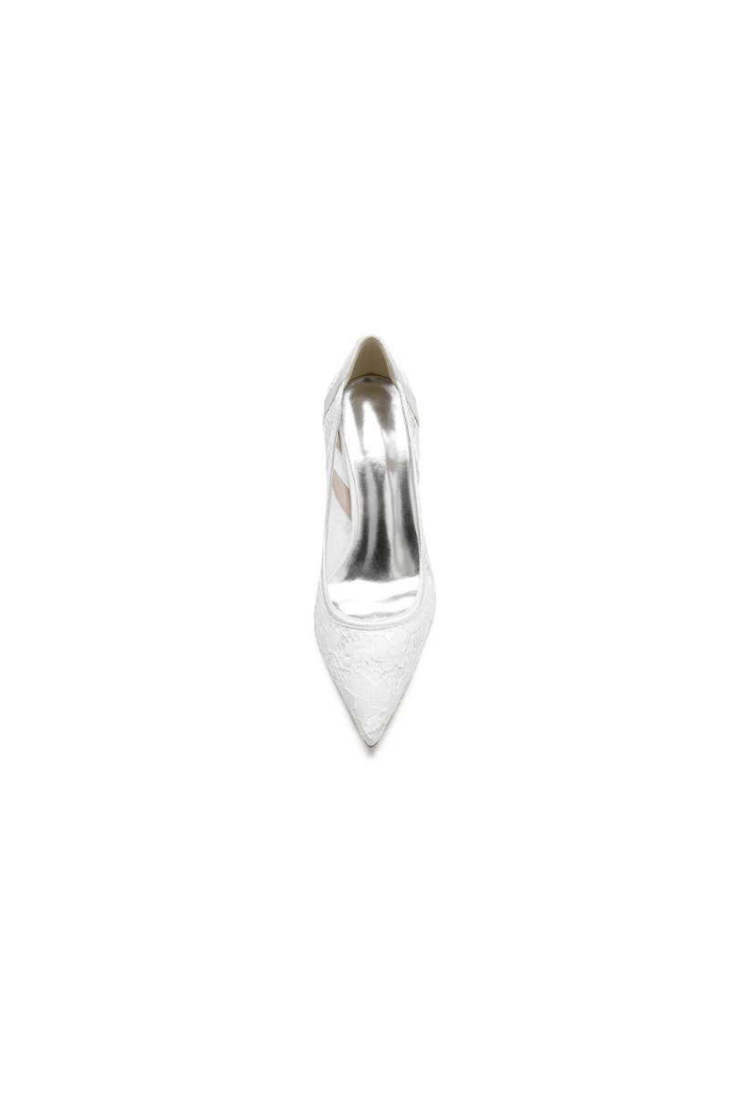 Pointed Toe Bridal Heels with Lace Appliques - KissProm