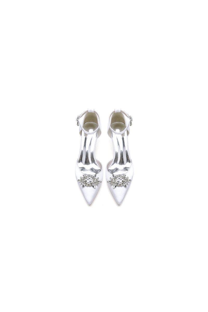 Pointed Toe Rhinestone Ankle Strap Kitten Heels - KissProm