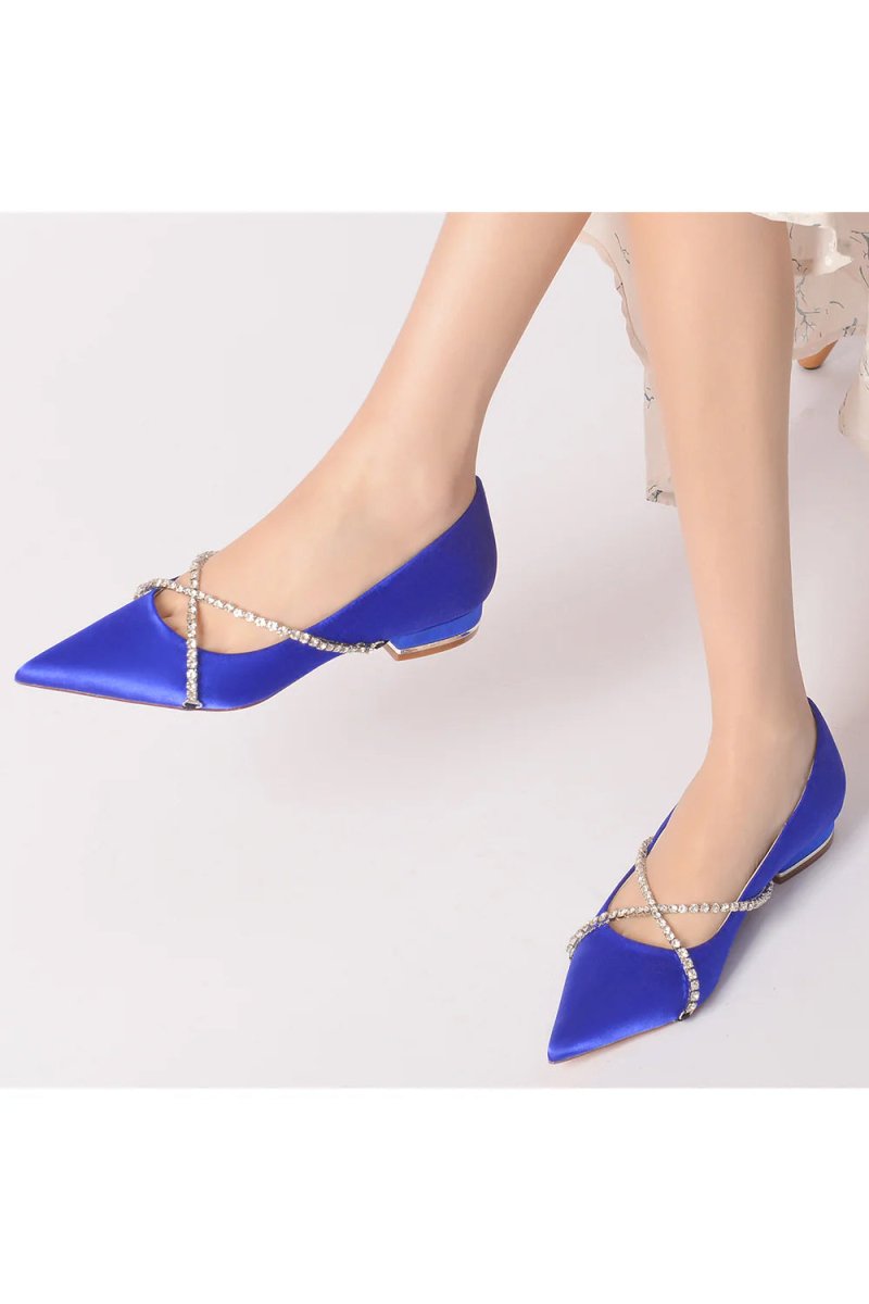 Pointed Toe Rhinestone Strap Kitten Heels - KissProm