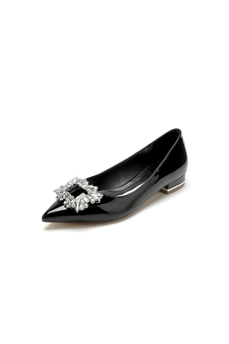 Pointed Toe Slip - on Patent Leather With Rhinestone - KissProm