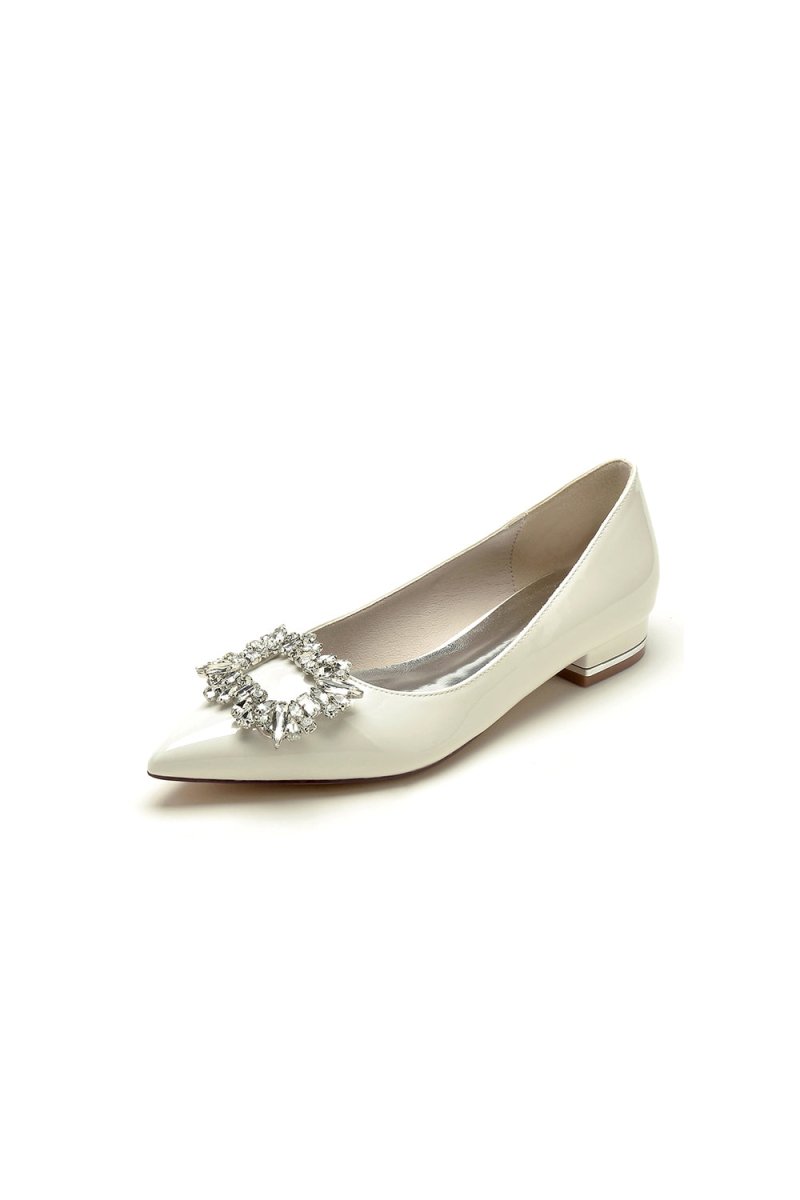 Pointed Toe Slip - on Patent Leather With Rhinestone - KissProm