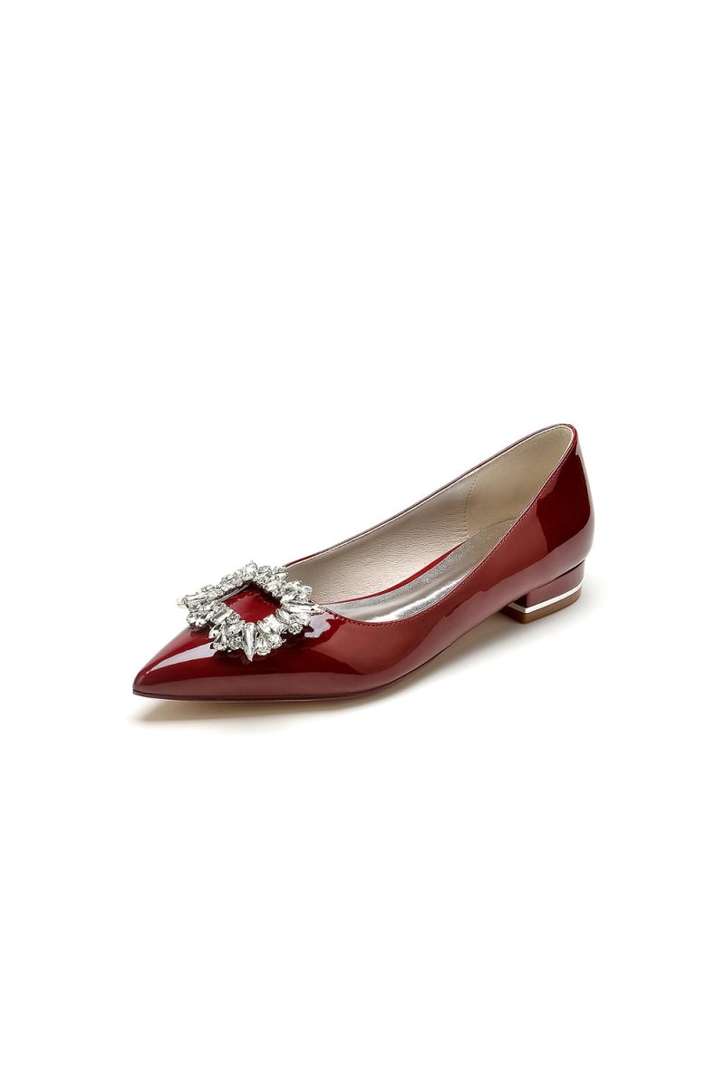 Pointed Toe Slip - on Patent Leather With Rhinestone - KissProm