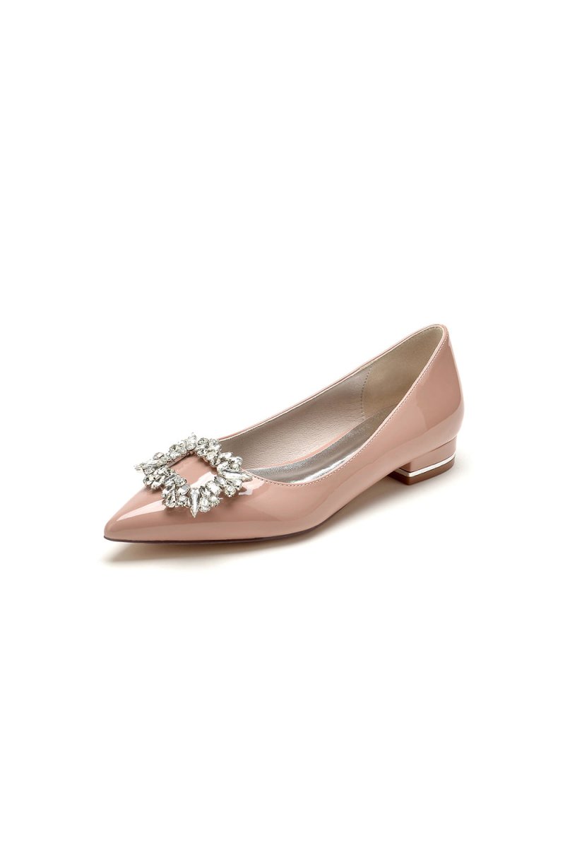 Pointed Toe Slip - on Patent Leather With Rhinestone - KissProm