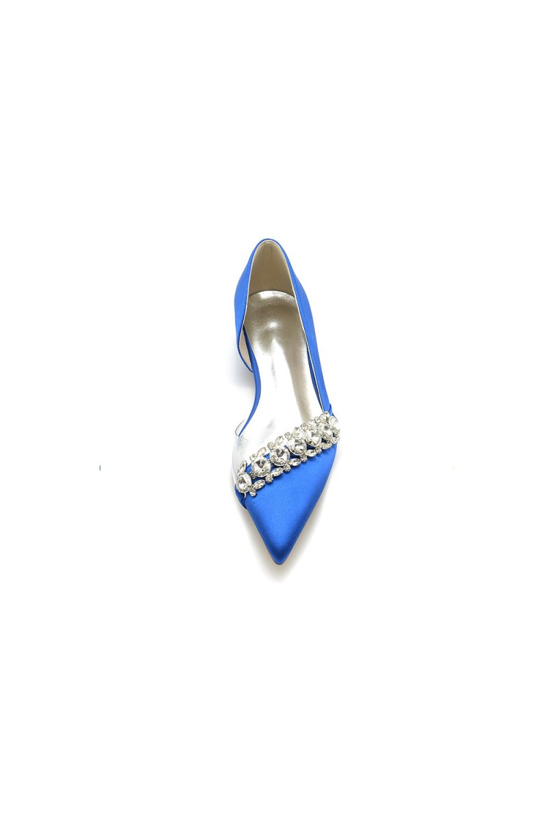 Pointed Toe Slip - on Satin Low Heels With Rhinestone - KissProm