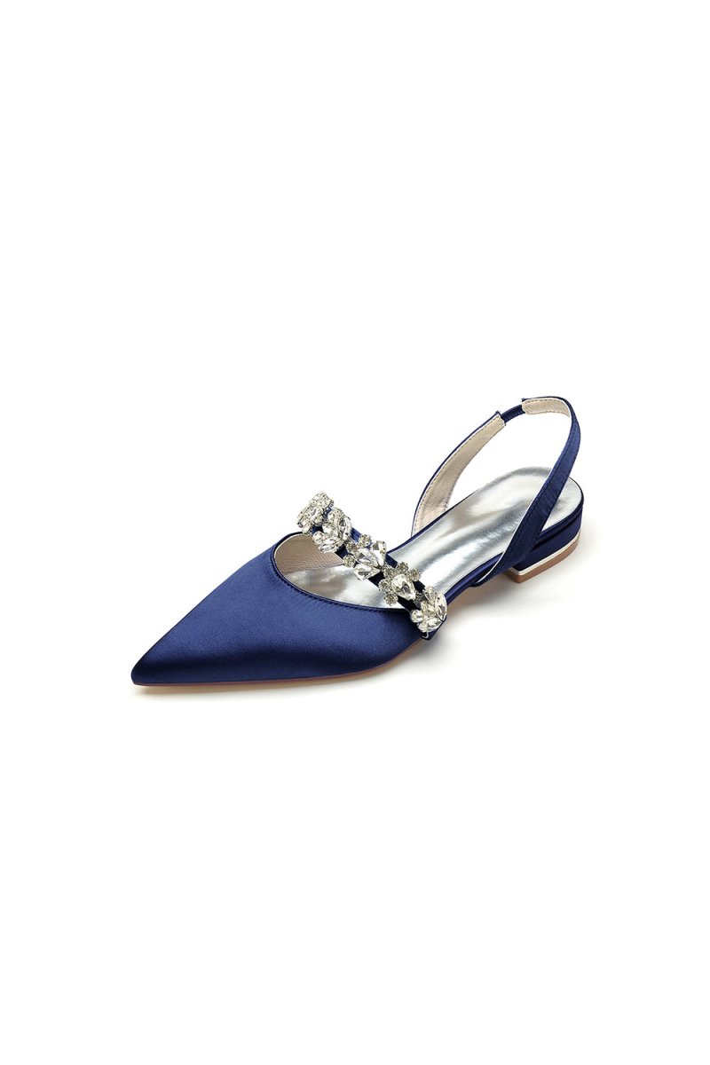 Pointed Toe Wedding Flats with Rhinestone - KissProm