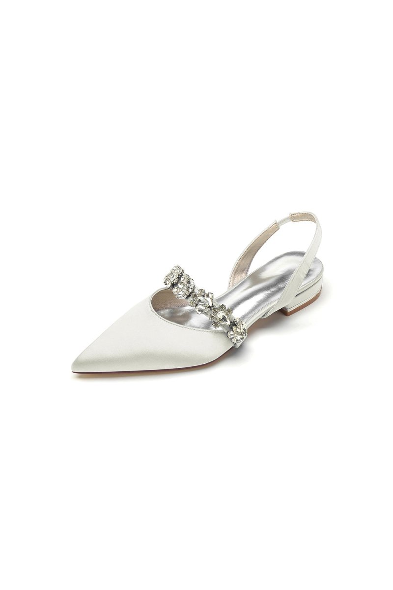 Pointed Toe Wedding Flats with Rhinestone - KissProm