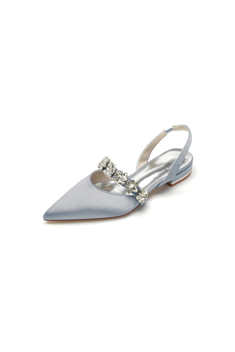 Pointed Toe Wedding Flats with Rhinestone - KissProm