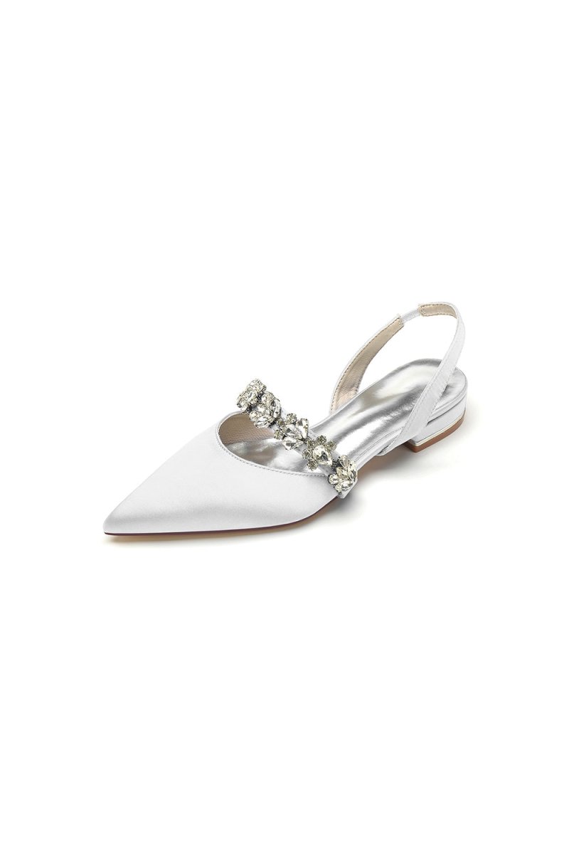 Pointed Toe Wedding Flats with Rhinestone - KissProm