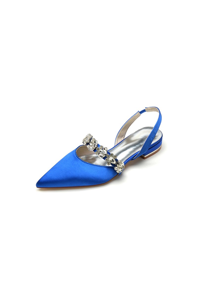 Pointed Toe Wedding Flats with Rhinestone - KissProm