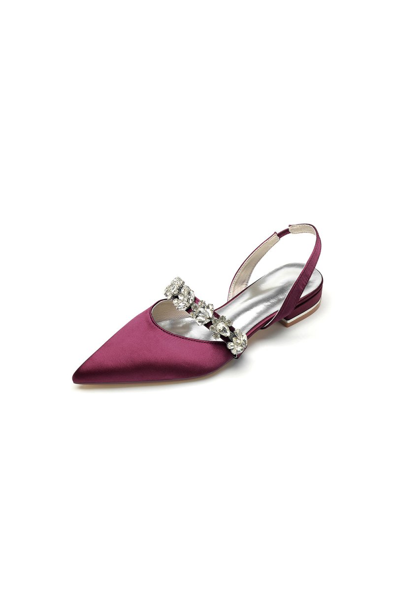 Pointed Toe Wedding Flats with Rhinestone - KissProm