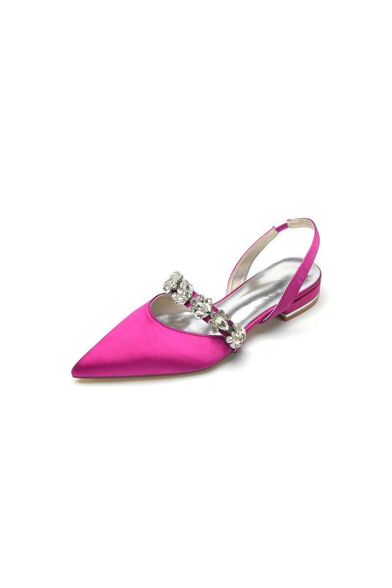 Pointed Toe Wedding Flats with Rhinestone - KissProm