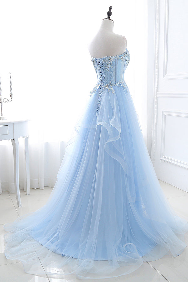 Bailee | Light Blue Beaded Long Prom Dress