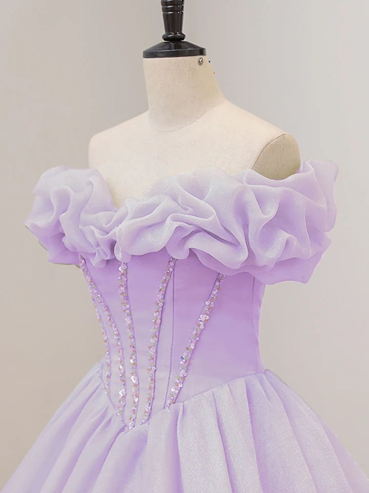 Lavender A-Line Off Shoulder Long Prom Dresses Purple Dress