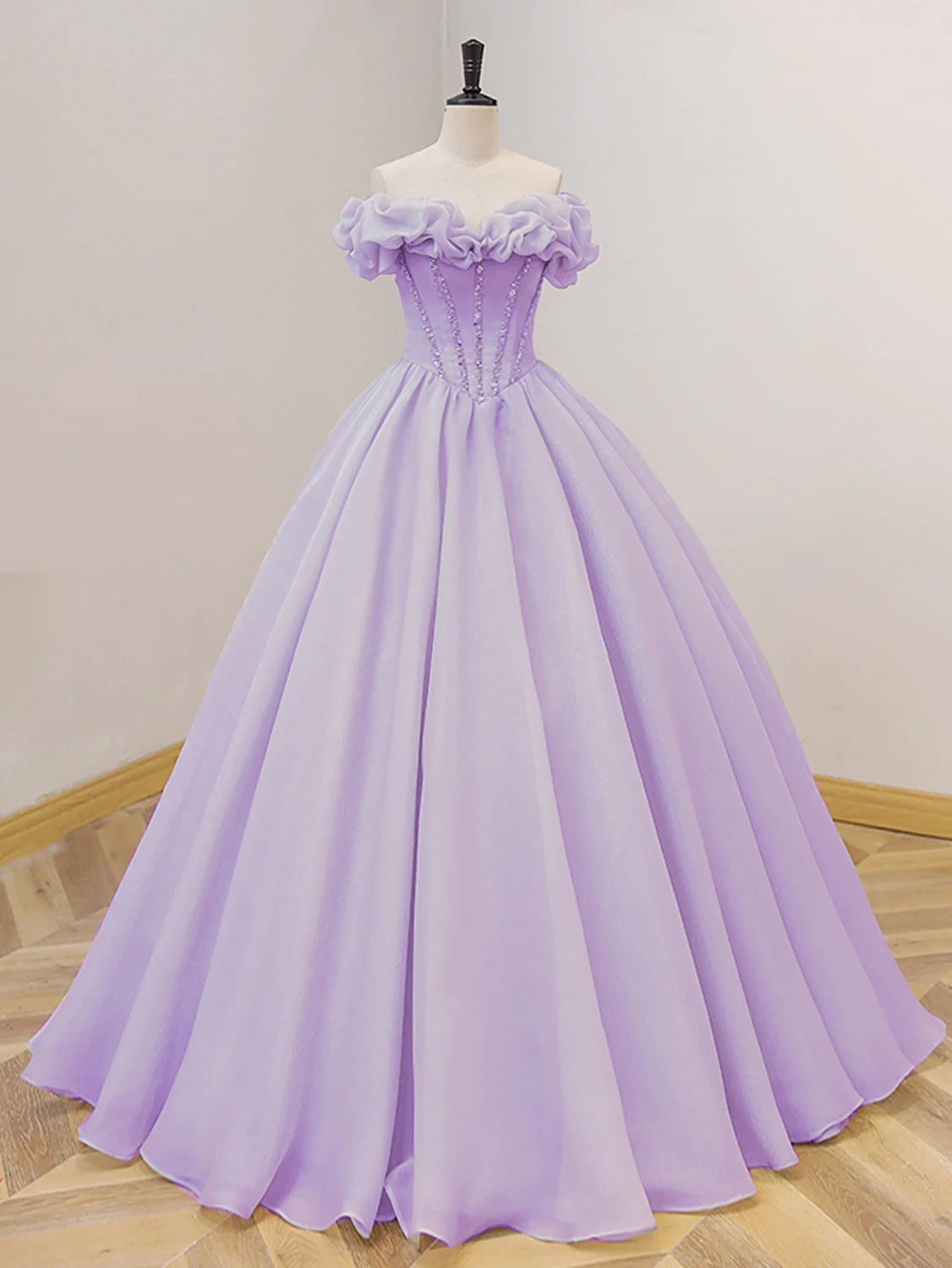 Lavender A-Line Off Shoulder Long Prom Dresses Purple Dress