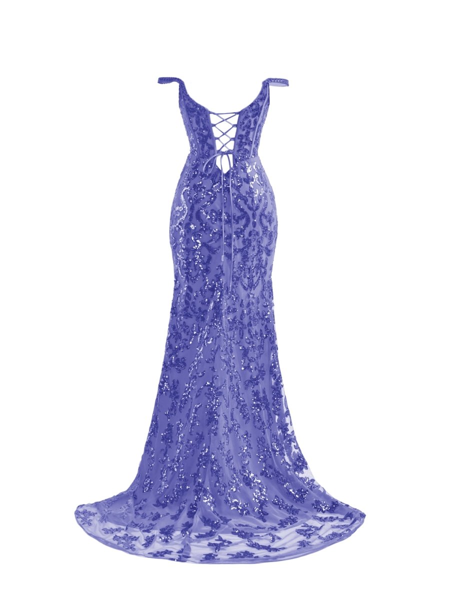 Erryn |Purple Sheath Sequins Long Prom Dress with Slit - KissProm