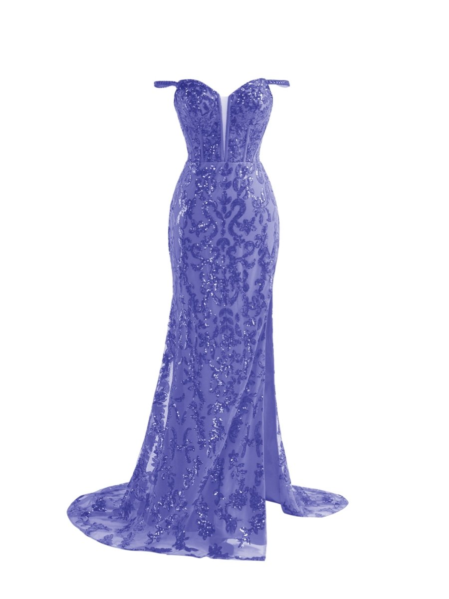 Erryn |Purple Sheath Sequins Long Prom Dress with Slit - KissProm