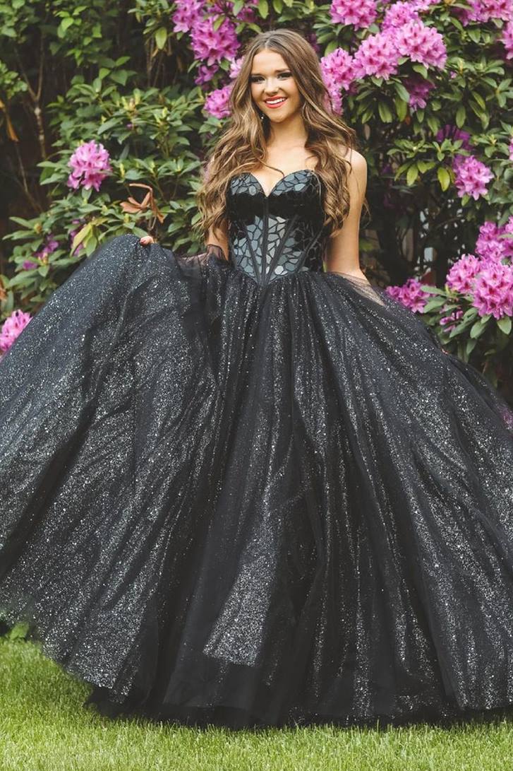 Quinceanera Dress Glitter Sweetheart Black Long Prom Ball Gown
