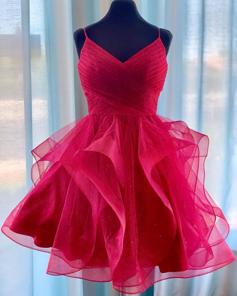 Red Ruffled Tulle Short Homecoming Dress - KissProm