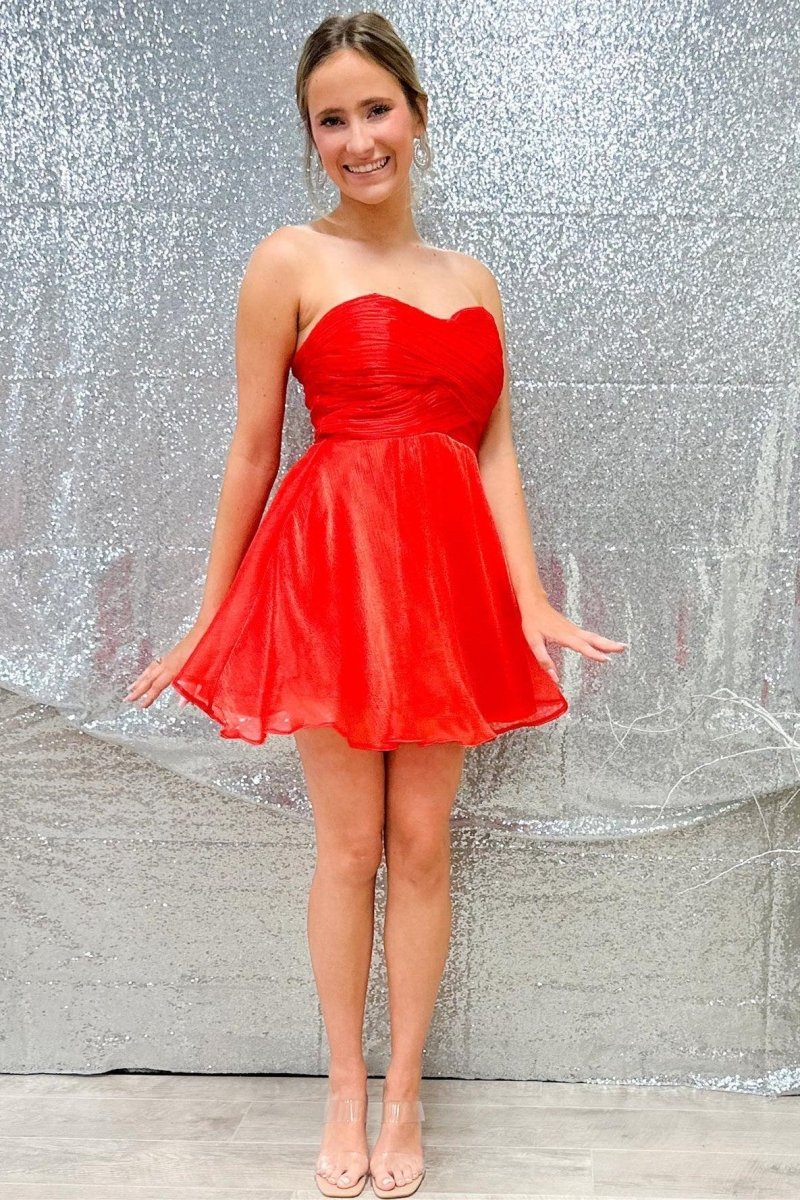 Red Strapless A - Line Short Homecoming Dress - KissProm