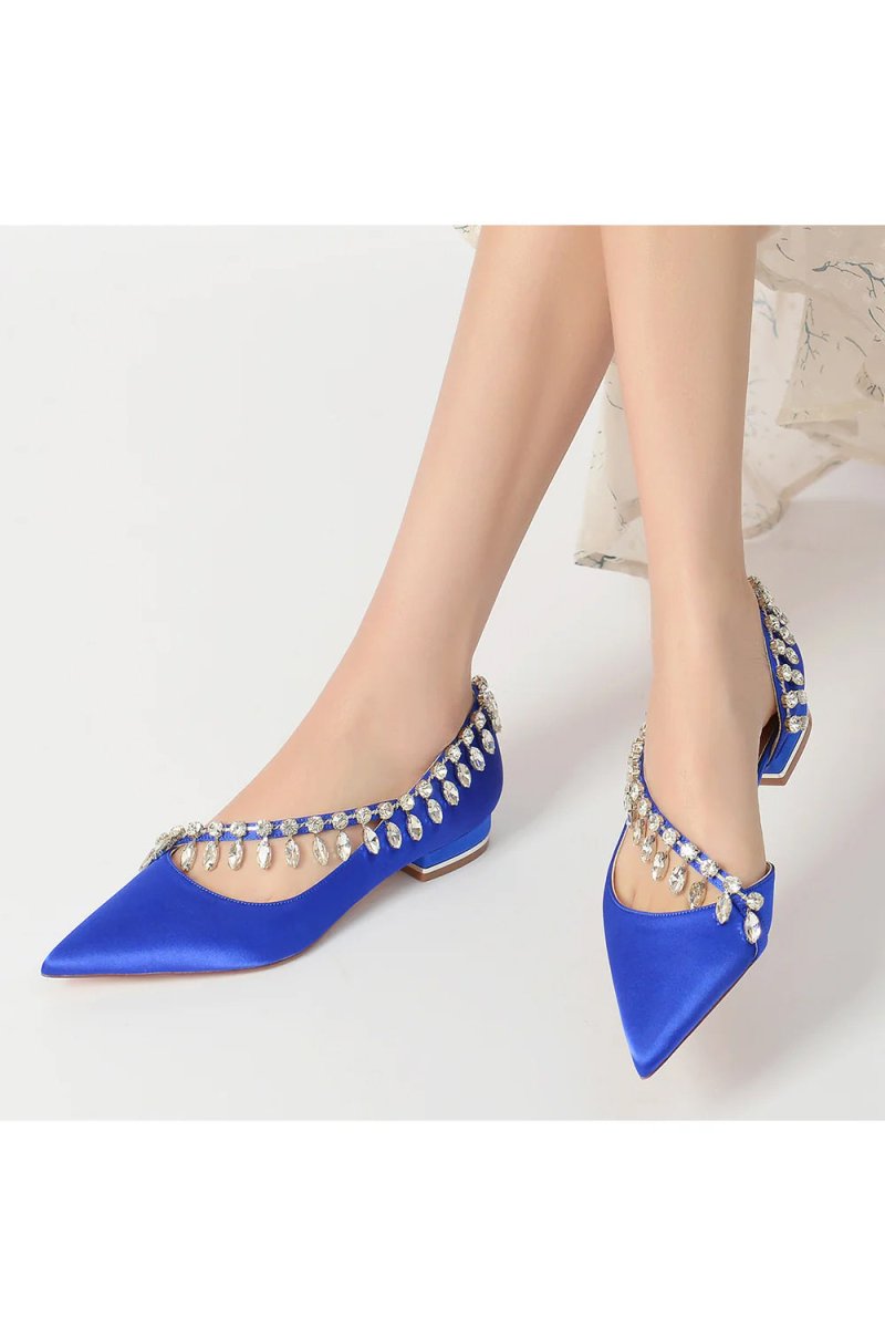 Rhinestone Beaded Pointed Toe Kitten Heels - KissProm