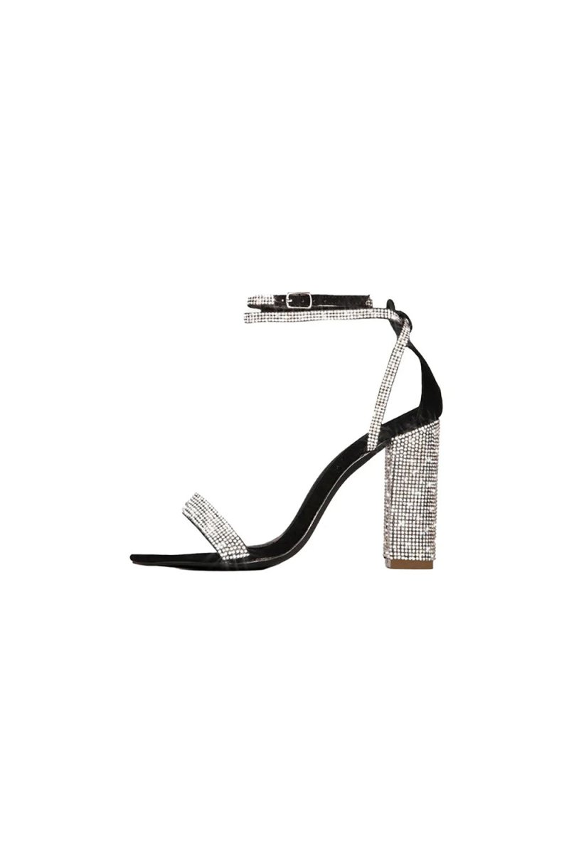 Rhinestone Chunky Heel One Buckle Sexy High Heel Sandals - KissProm