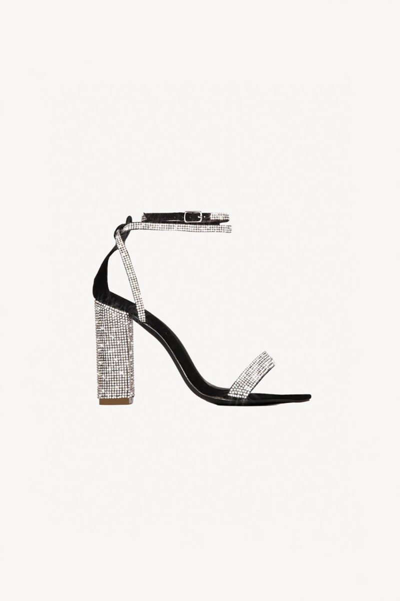 Rhinestone Chunky Heel One Buckle Sexy High Heel Sandals - KissProm