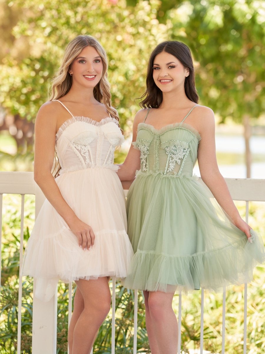 Rosa | Spaghetti Straps Tulle Lace Appliques Short Prom Dresses With Bow - KissProm