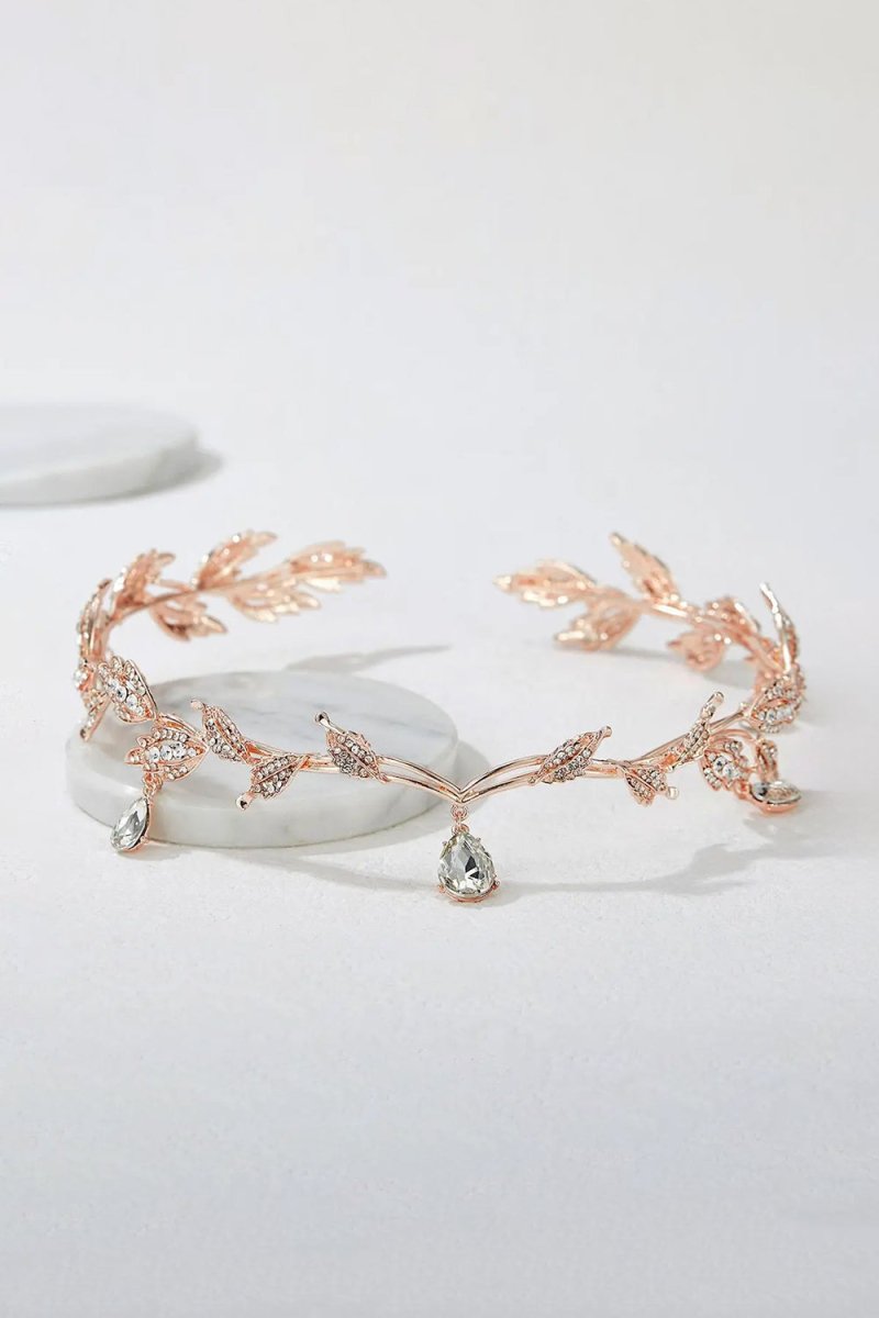 Rose Gold Leaf Crystal Crown - KissProm