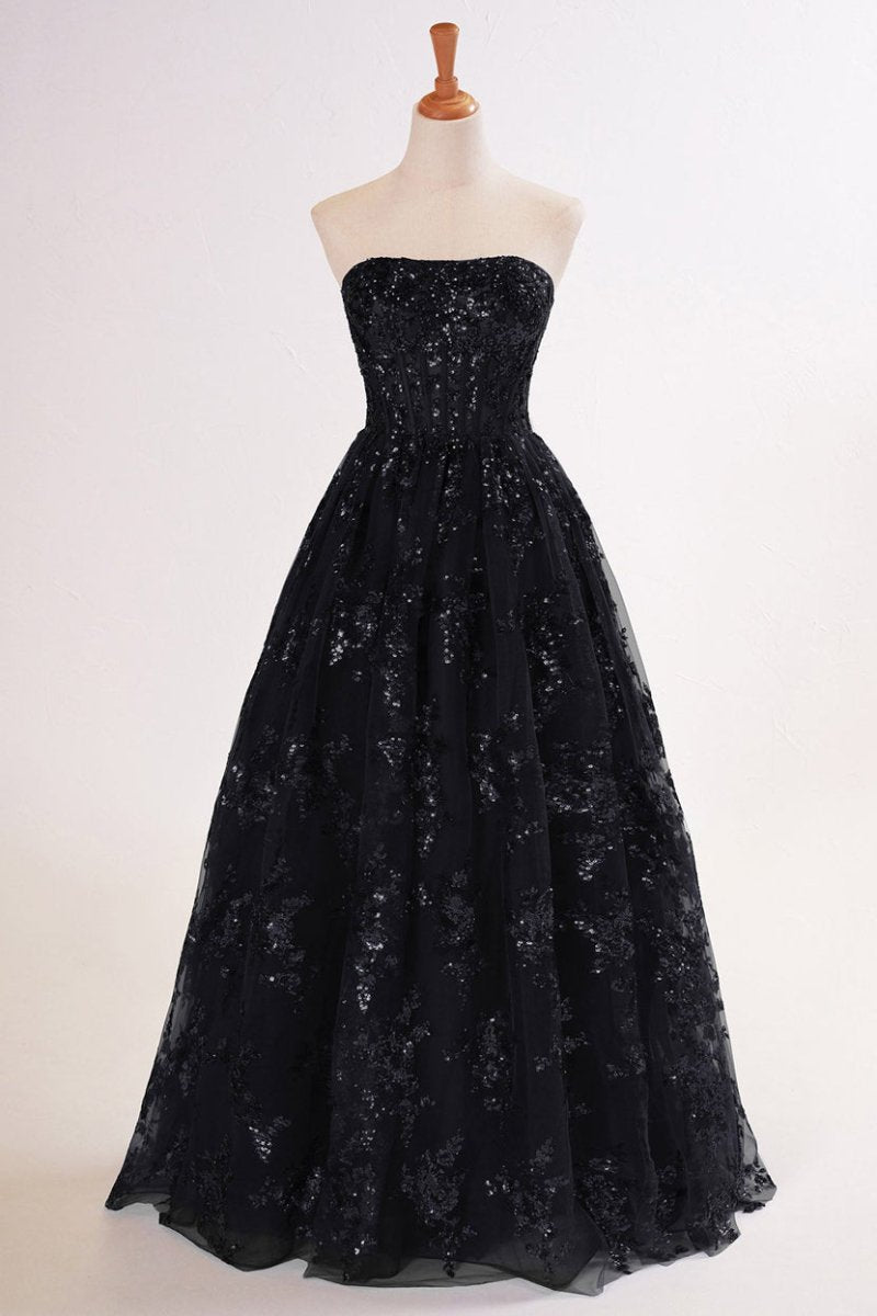 Zara |A - line Sequined Lace Long Prom Dress with Pockets - KissProm