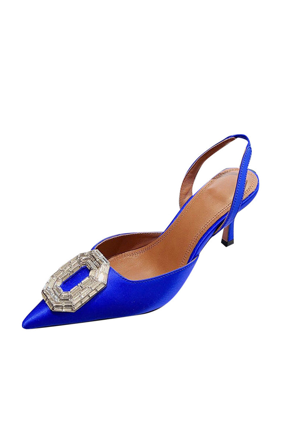 Royal Blue Satin Buckled Mid Heel Stiletto Sandals