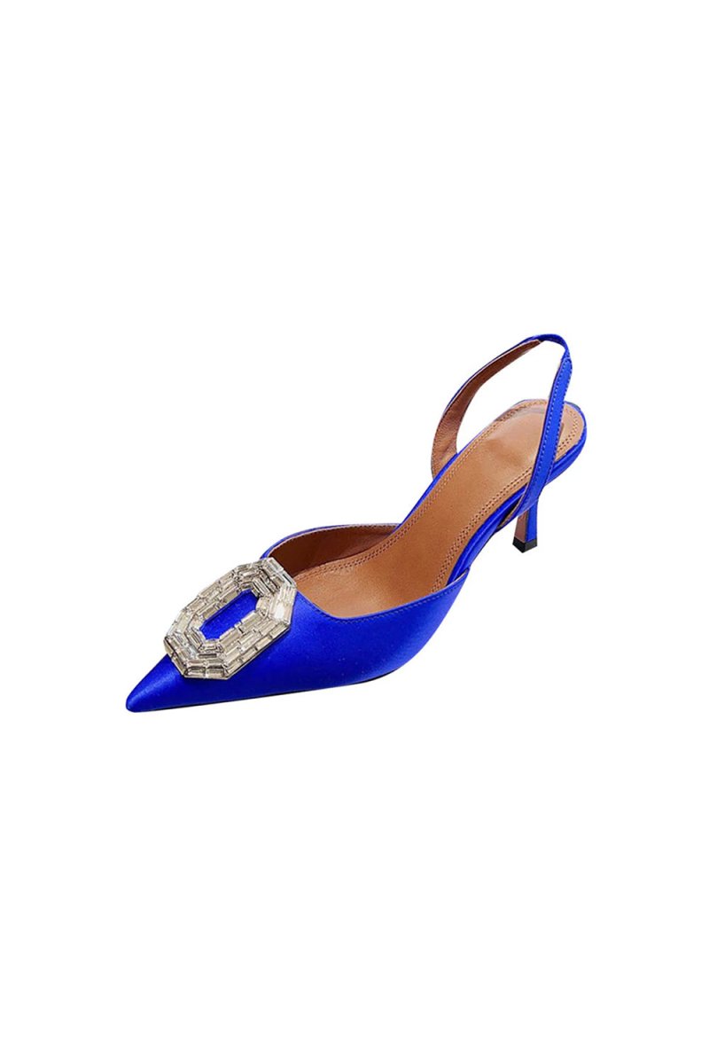 Royal Blue Satin Buckled Mid Heel Stiletto Sandals - KissProm