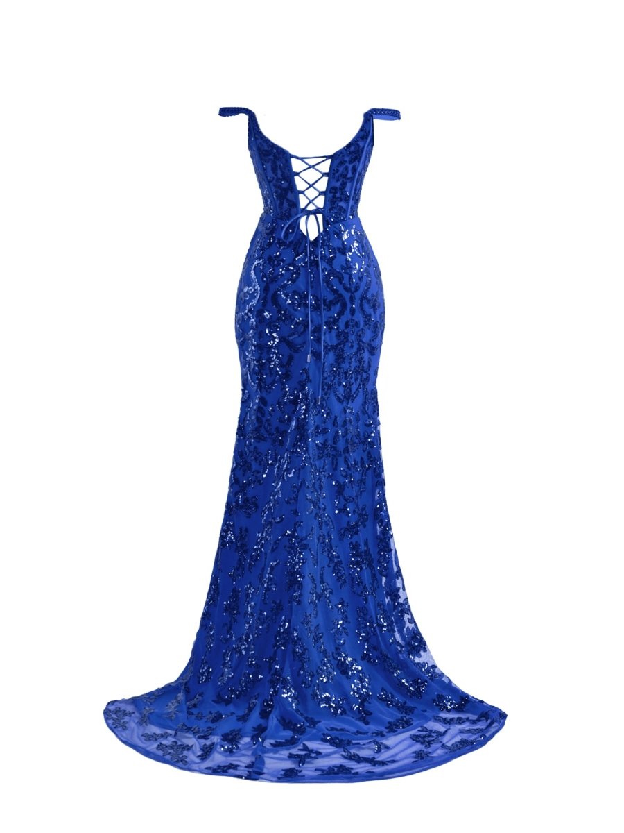 Erryn |Sparkly Blue Sheath Sequins Long Prom Dress with Slit - KissProm