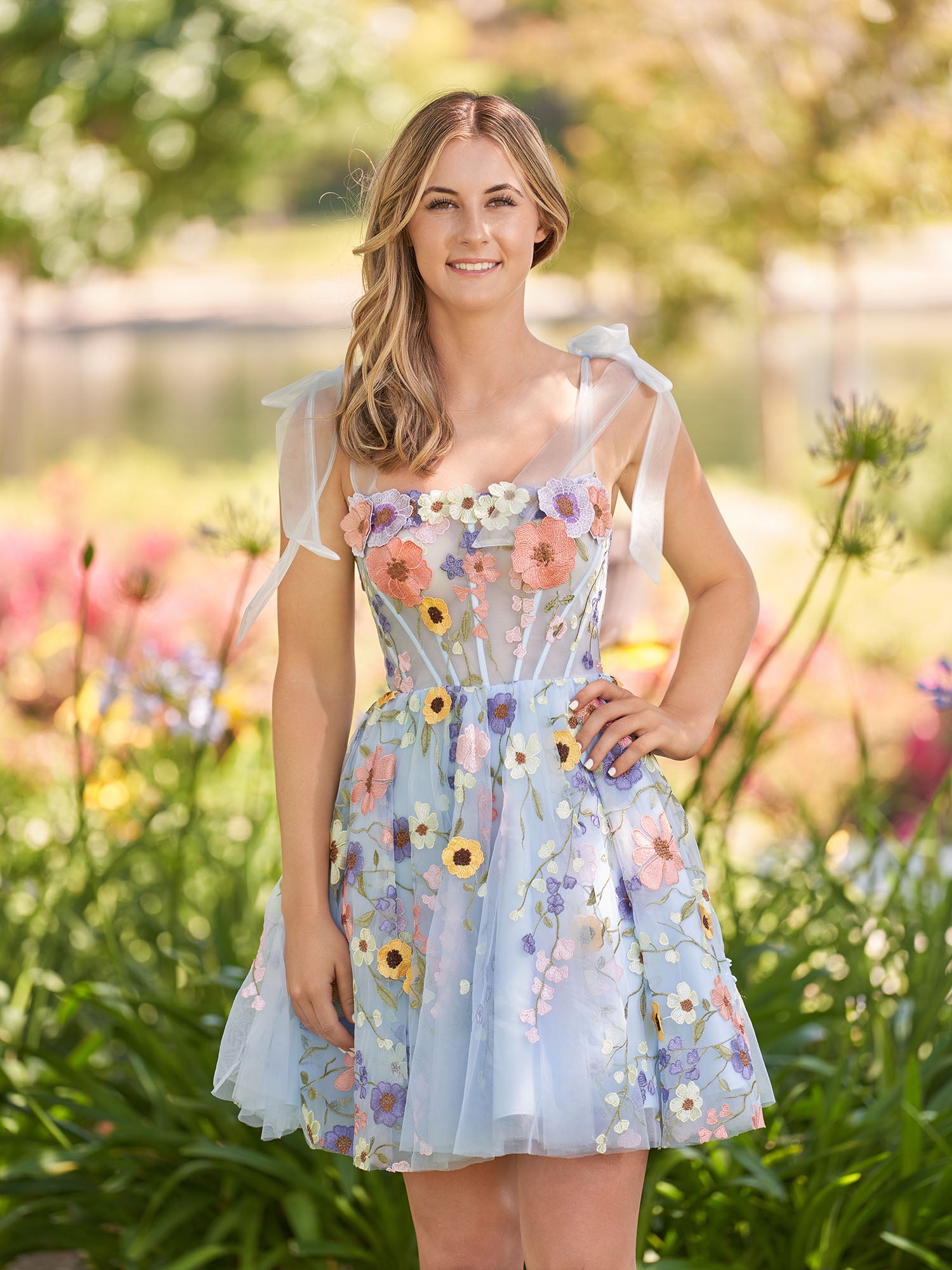 Sarah | A-Line Black Short Homecoming Dress with 3D Flowers