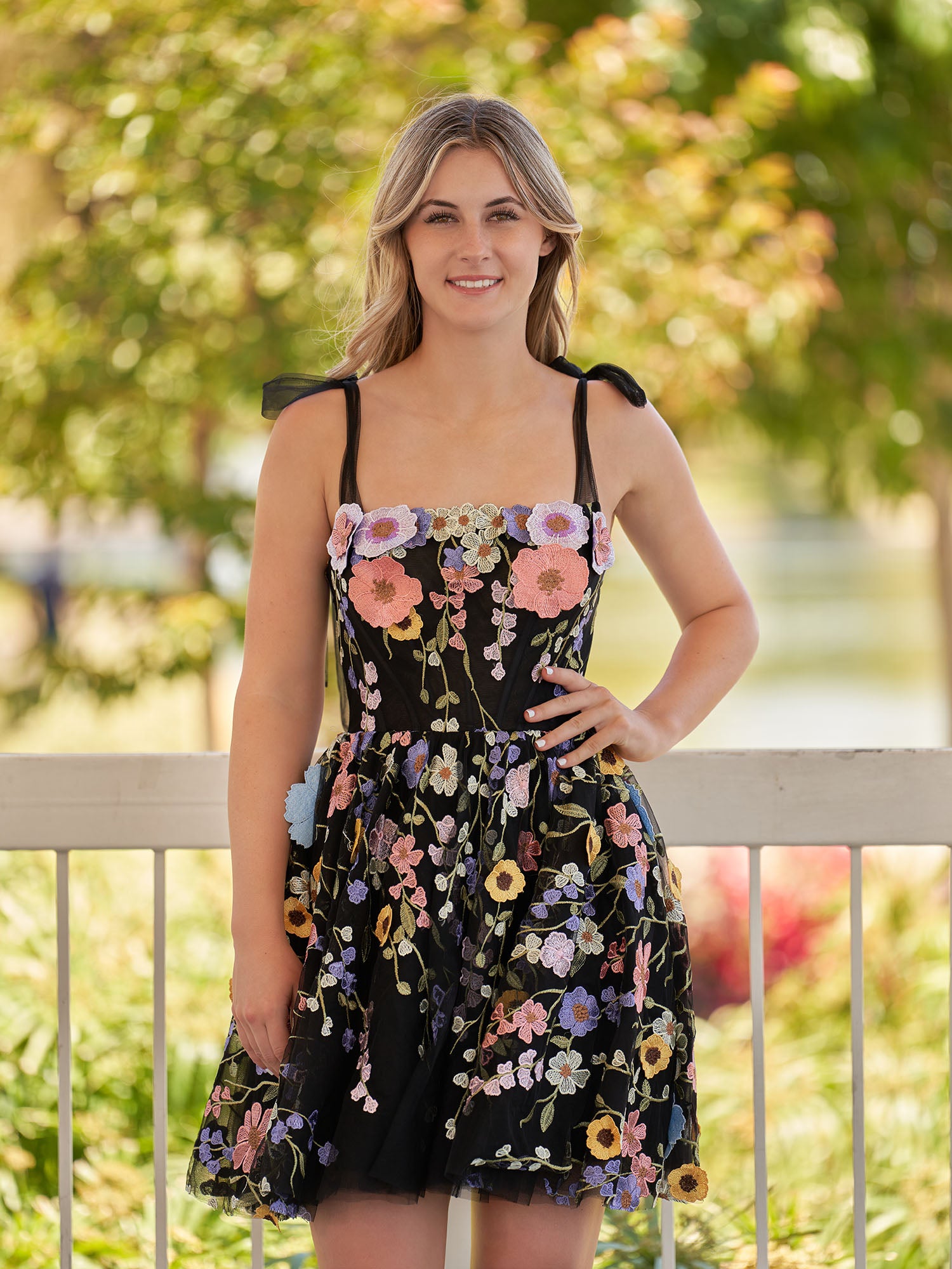 Sarah | A-Line Black Short Homecoming Dress with 3D Flowers