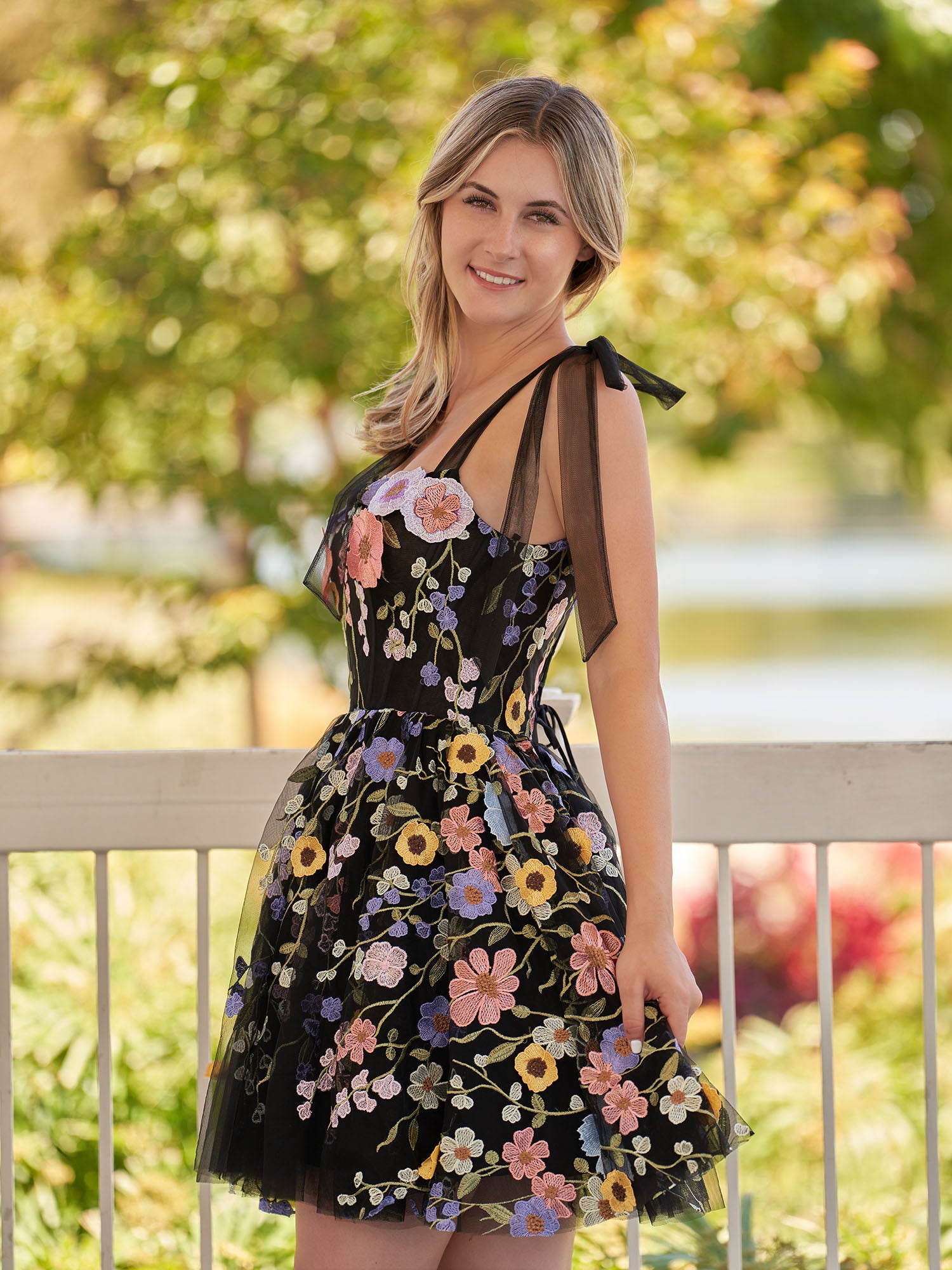 Sarah | A-Line Black Short Homecoming Dress with 3D Flowers